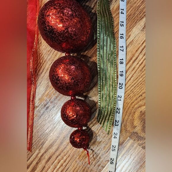 Hanging Christmas Decor for Door or Wall Red Styrofoam Balls with Shiny Ribbons - Picture 4 of 8